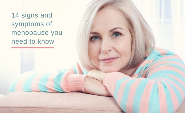 Menopause woman in blue and pink jumper