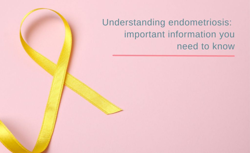 yellow endometriosis ribbon on pink background