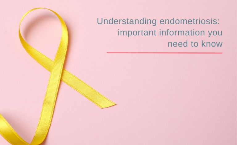 yellow endometriosis ribbon on pink background